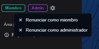 Opciones para dejar un grupo o cambiar rol