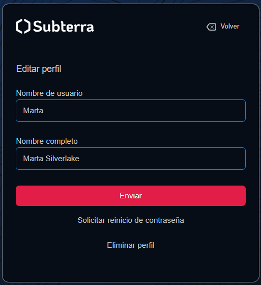 Página de edición de perfil